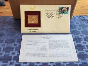 lot 14 image: First Day Issue - Winter Olympics Ice Hockey - gold plated