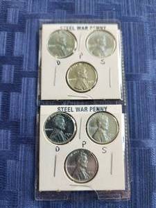 lot 25 image: 1943 Steel War Penny sets - D,P,S - 2 sets