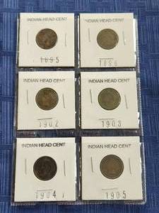 lot 32 image: Selection of Indian Head Cents - 1895, 1896, 1902, 1903, 1904, 1905
