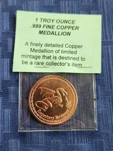 lot 33 image: 1 Troy ounce .999 fine copper medallion - Legendary Dragons