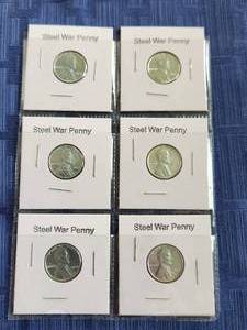 lot 35 image: Selection of 6-1943 steel wheat pennies - Steel War Penny