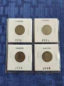 lot 37 image: Selection of V-Nickels - 1896, 1901, 1902, 1910