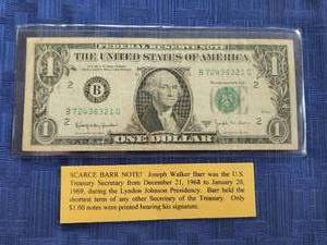 lot 40 image: 1963 B scarce $1 dollar Barr note