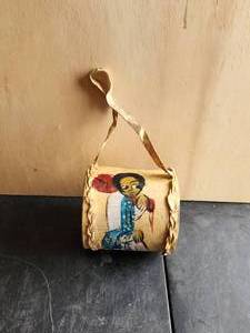 lot 224 image: Vintage Ethiopian leather drum with and painted coptic style