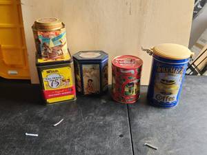 lot 234 image: Selection of collectible metal tins- one is a music box also