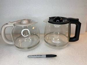 lot 12 image: Lot Of 2 - Bella & Mr. Coffee 12 Cup Replacement Carafes - In Condition As Shown