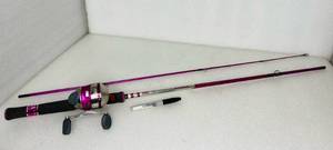 lot 15 image: Zebco 33 Lady 10lb Cajun Line Fishing Pole, PurpleSilver - In Condition As Shown