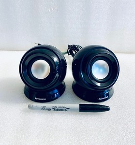lot 27 image: Set Of 2 - Lenovo Black 3.5mmUSB Speakers, M0520 - In Condition As Shown