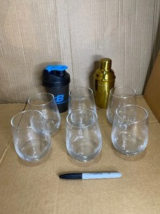 lot 49 image: Lot Of Kitchen Items - (Martini Mixer & Wine Glasses) - In Qty & Condition As Shown