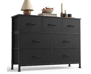lot 72 image: Sweetcrispy 7 Drawer Dresser With Fabric Bins With Steel Frame & Wood Top, Black - In Condition As Shown - (READ)