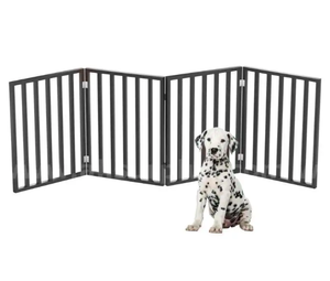 lot 73 image: Petmaker 4-Panel 72 x 24 Indoor Foldable Freestanding Wooden Dog Fence For Stairs, Hallways, or Doorways - In Condition As Shown