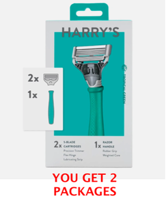 lot 126 image: Lot Of 2 - New HARRYS TROPICAL GREEN Razor Handle  2  5-Blade Cartridges - As Shown