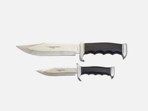 lot 150 image: HUMVEE 2Pc. LargeSmall Mirror Polished Bowie Knife Combo Set W Sheath - In Condition As Shown