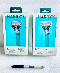 lot 163 image: Lot Of 2 - New HARRYS TROPICAL GREEN Razor Handle  2  5-Blade Cartridges - As Shown