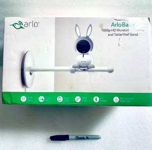 lot 185 image: NetGear Arlo Baby ABC1000 1080p HD White Smart Monitoring Camera Kit - In Condition As Shown - 2nd Chance Lot