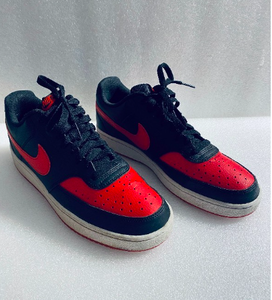 lot 196 image: Nike Court Vision Low Next Nature Bred Size 9 Mens Sneakers, BlackRed - In Condition As Shown - $$ - 2nd Chance Lot