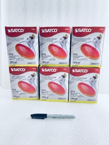 lot 226 image: Lot Of 6 - Satco Weatherproof Floodlight BR38 IndoorOutdoor Reflector 100W Red - In Condition As Shown