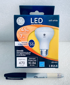 lot 245 image: New GE LED 7W, 45W Equivalent, Soft White Indoor Floodlight Dimmable Bulb R20 - As Shown