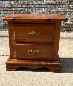 lot 259 image: (Real Wood) 2 Drawer Night Stand - In Condition As Shown - (READ)