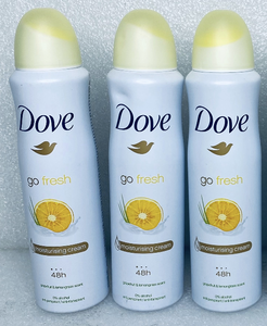 lot 269 image: Lot Of 3 - New Dove Go Fresh Moisturizing Cream Anti-Perspirant Deodorant Spray, Grapefruit & Lemongrass Scent - 5.1 oz. Each - As Shown