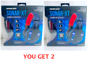 lot 291 image: Lot Of 2 - New SoundLogic XT Sonar-XT LED Gaming Headphones With Microphone - As Shown