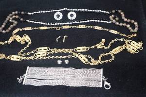 lot 28 image: JBK Gold Chain, Express Metal Bracelet, Beaded Necklace and Pairs of Earrings