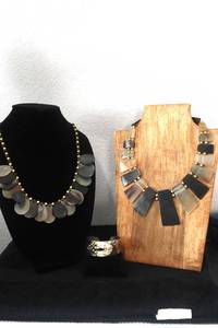 lot 15 image: Two Buffalo Horn Necklaces and Cuff Bracelet