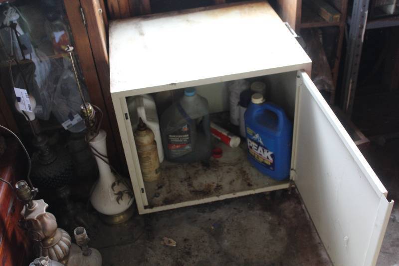 lot 13 image: metal cabinet and everything in it see pictures for details lamps not included