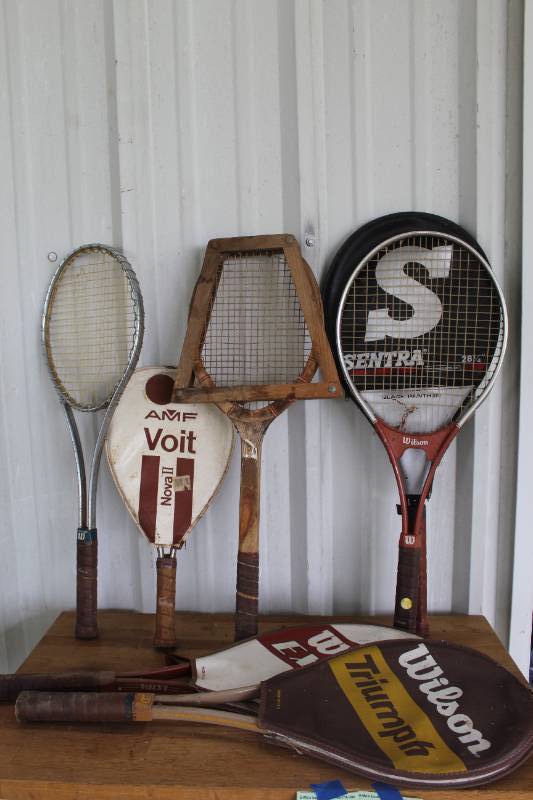 lot 95 image: collection of vintage tennis rackets