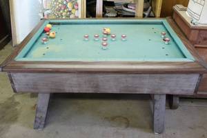lot 84 image: vintage bumper pool table (going to need to bring help it is heavy)