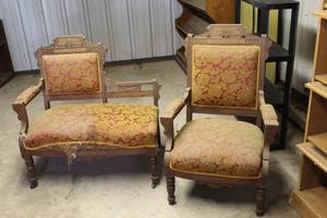 lot 213 image: antique Victorian-style parlor chairs need some TLC