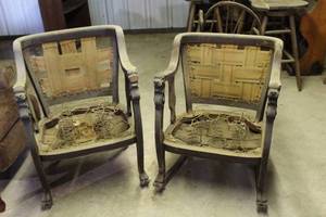 lot 217 image: Pair of Antique Victorian-Style Parlor Chairs they need to be redone as seen in pictures