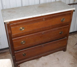 lot 225 image: vintage Victorian-style dresser features a distinctive white marble top  (Marble top is broken) see pictures