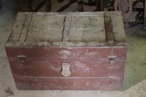lot 258 image: vintage wood and metal trunk