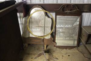 lot 305 image: antique-style wooden mirrors and antique wooden pedestal for a globe