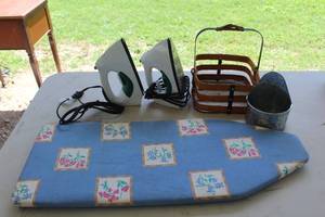 lot 386 image: Tabletop ironing board irons and more see photo
