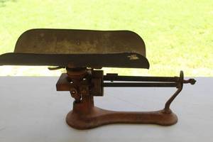 lot 397 image: antique Fairbanks cast iron  balance slide counter scale,