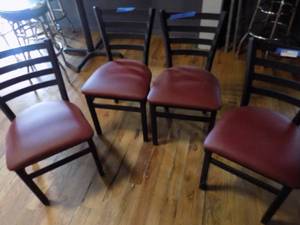 lot 26 image: 4 red dining chairs  with metal frames