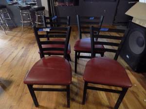 lot 41 image: 4 dining chairs with metal frames and red seats