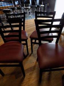 lot 37 image: 4 dining chairs with metal frames and red seats