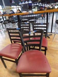 lot 34 image: 4 dining chairs with metal frames and red seats