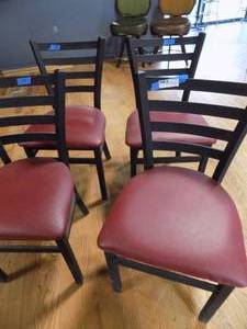 lot 43 image: 4 dining chairs with metal frames and red seats
