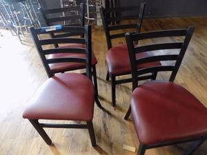lot 48 image: 4 dining chairs with metal frames and red seats