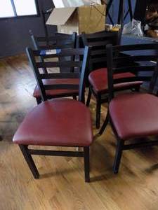 lot 46 image: 4 dining chairs with metal frames and red seats