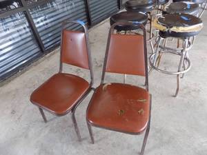 lot 77 image: 2 Brown and orange colored chairs