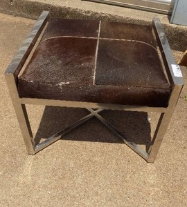 lot 125 image: Bench-chrome frame cowhide covered cushion