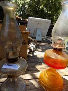 lot 172 image: 2 Kerosene lamps with chimney