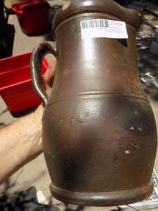 lot 194 image: Antique tea stained pottery pitcher some chips