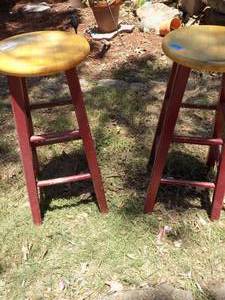 lot 197 image: wooden bar stools red legs