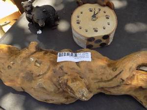 lot 200 image: Bear clock, statue, pottery driftwood